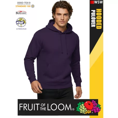  Fruit of the Loom HOODED PURPLE pamutgazdag férfi kapucnis pulóver - 260g/m2