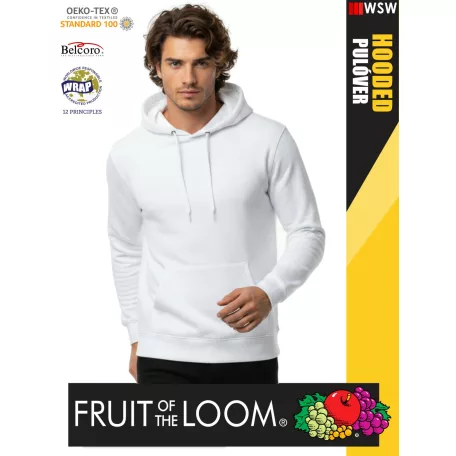  Fruit of the Loom HOODED WHITE pamutgazdag férfi kapucnis pulóver - 260g/m2