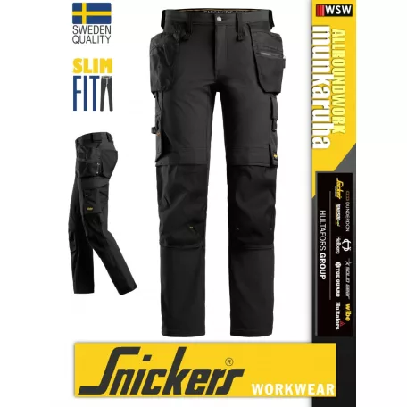 Snickers ALLROUNDWORK BLACK technikai slim fit kopásbiztos strech lengőzsebes deréknadrág - munkaruha