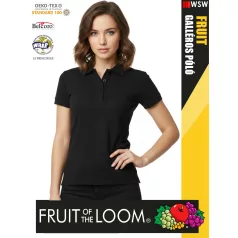   Fruit of the Loom PREMIUM BLACK piqué 100% pamut női galléros póló - 180g/m2