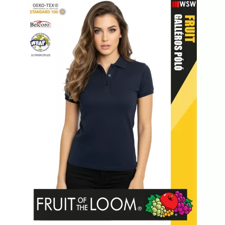 Fruit of the Loom PREMIUM DEEPNAVY piqué 100% pamut női galléros póló - 180g/m2