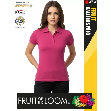 Fruit of the Loom PREMIUM FUCHSIA piqué 100% pamut női galléros póló - 180g/m2