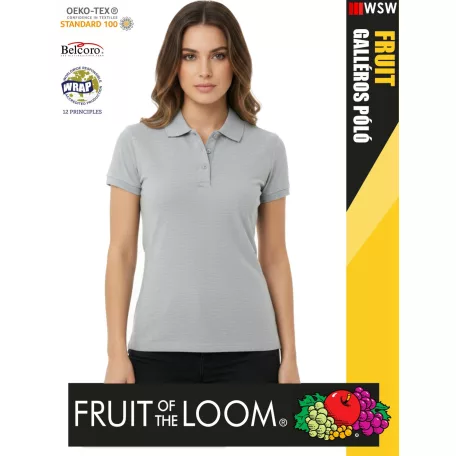 Fruit of the Loom PREMIUM HEATHERGREY piqué 100% pamut női galléros póló - 180g/m2