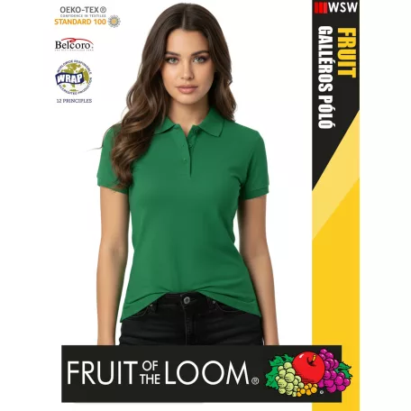 Fruit of the Loom PREMIUM KELLYGREEN piqué 100% pamut női galléros póló - 180g/m2