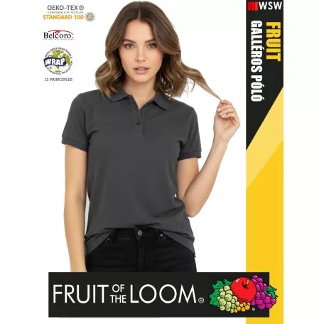 Fruit of the Loom PREMIUM LIGHTGRAPHITE piqué 100% pamut női galléros póló - 180g/m2