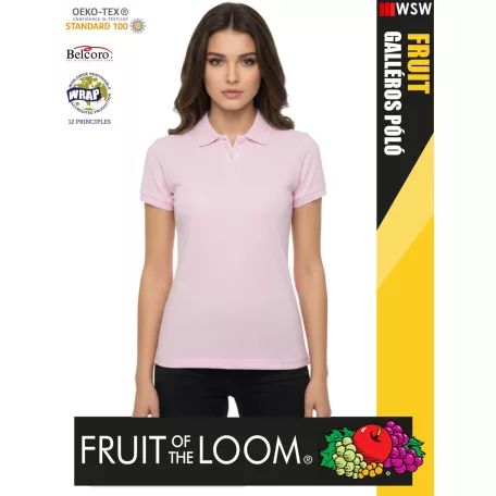 Fruit of the Loom PREMIUM LIGHTPINK piqué 100% pamut női galléros póló - 180g/m2
