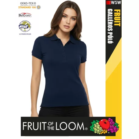 Fruit of the Loom PREMIUM NAVY piqué 100% pamut női galléros póló - 180g/m2