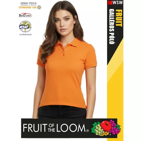 Fruit of the Loom PREMIUM ORANGE piqué 100% pamut női galléros póló - 180g/m2