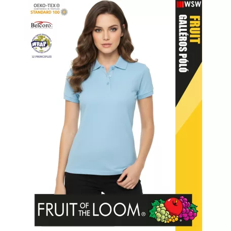 Fruit of the Loom PREMIUM SKYBLUE piqué 100% pamut női galléros póló - 180g/m2