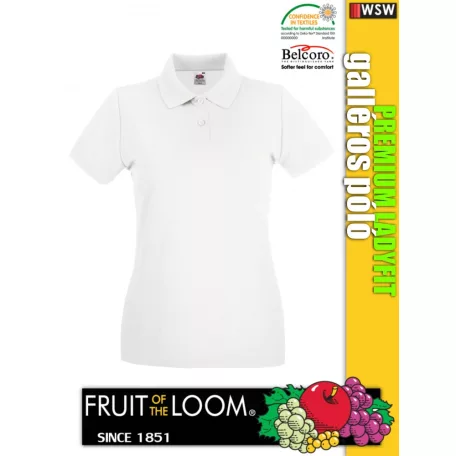 Fruit of the Loom PREMIUM WHITE piqué 100% pamut női galléros póló - 180g/m2