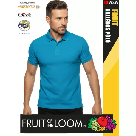 Fruit of the Loom PREMIUM AZUREBLUE piqué 100% pamut férfi galléros póló - 180g/m2