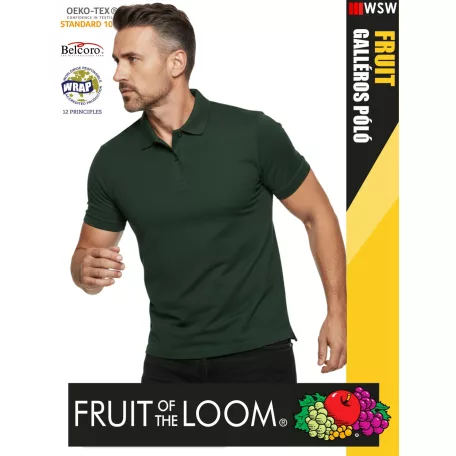 Fruit of the Loom PREMIUM BOTTLEGREEN piqué 100% pamut férfi galléros póló - 180g/m2