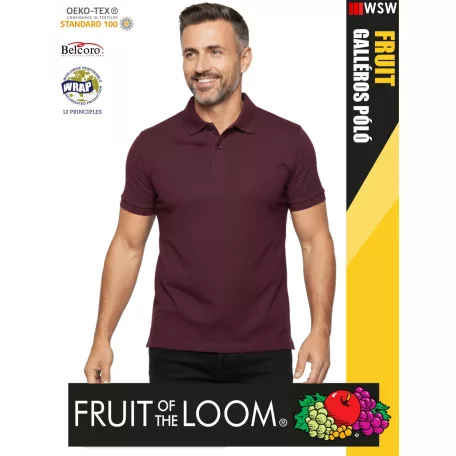 Fruit of the Loom PREMIUM BURGINDY piqué 100% pamut férfi galléros póló - 180g/m2