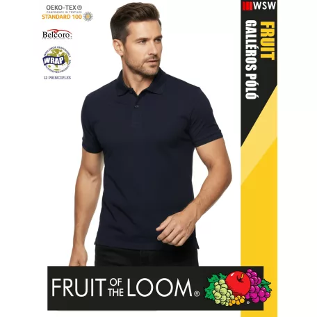 Fruit of the Loom PREMIUM DEEPNAVY piqué 100% pamut férfi galléros póló - 180g/m2