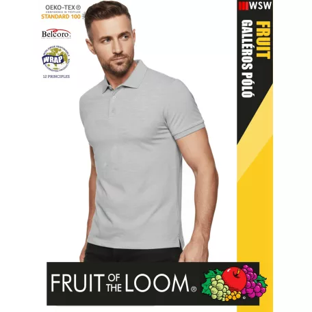 Fruit of the Loom PREMIUM HEATHERGREY piqué 100% pamut férfi galléros póló - 180g/m2