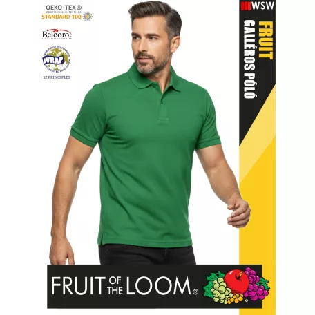 Fruit of the Loom PREMIUM KELLYGREEN piqué 100% pamut férfi galléros póló - 180g/m2