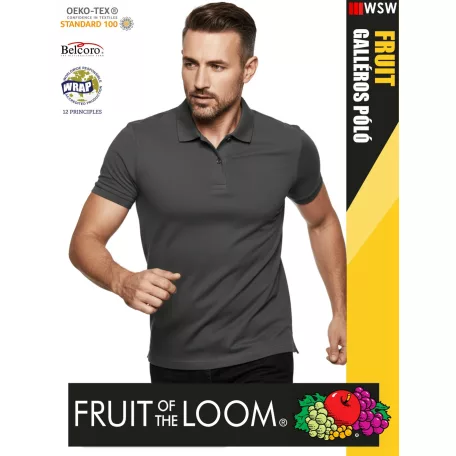 Fruit of the Loom PREMIUM LIGHTGRAPHITE piqué 100% pamut férfi galléros póló - 180g/m2