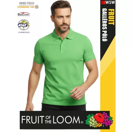 Fruit of the Loom PREMIUM LIME piqué 100% pamut férfi galléros póló - 180g/m2