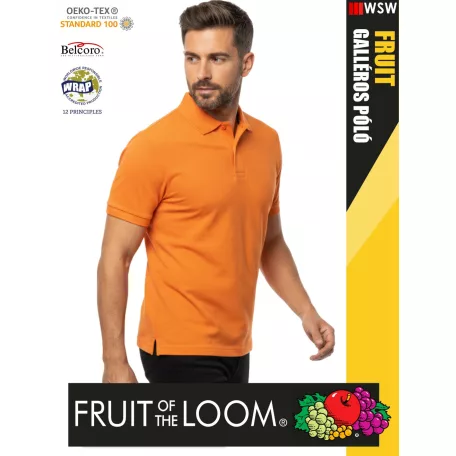 Fruit of the Loom PREMIUM ORANGE piqué 100% pamut férfi galléros póló - 180g/m2