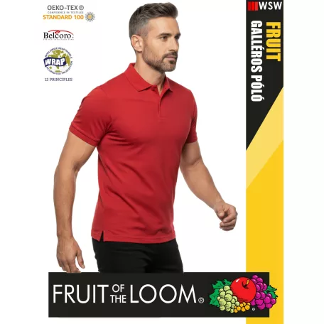 Fruit of the Loom PREMIUM RED piqué 100% pamut férfi galléros póló - 180g/m2