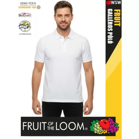 Fruit of the Loom PREMIUM WHITE piqué 100% pamut férfi galléros póló - 180g/m2
