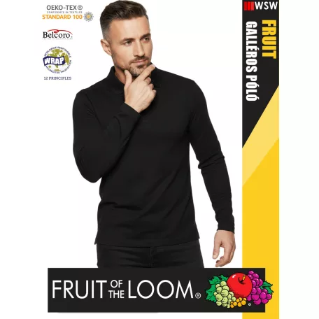 Fruit of the Loom PREMIUM BLACK piqué 100% pamut férfi galléros póló - 180g/m2