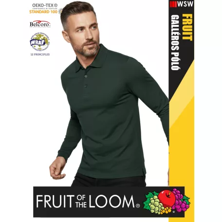 Fruit of the Loom PREMIUM FORESTGREEN piqué 100% pamut férfi galléros póló - 180g/m2