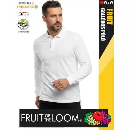 Fruit of the Loom PREMIUM WHITE piqué 100% pamut férfi galléros póló - 180g/m2