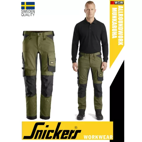 Snickers ALLROUNDWORK KHAKIGREEN strech slim fit prémium deréknadrág - munkaruha