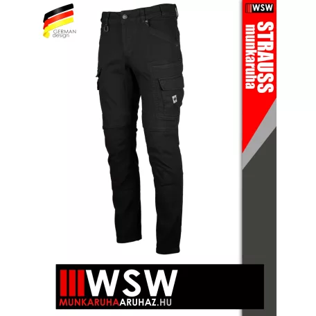 .Engelbert Strauss VINTAGE BLACK cordura stretch technikai sokzsebes deréknadrág - munkaruha