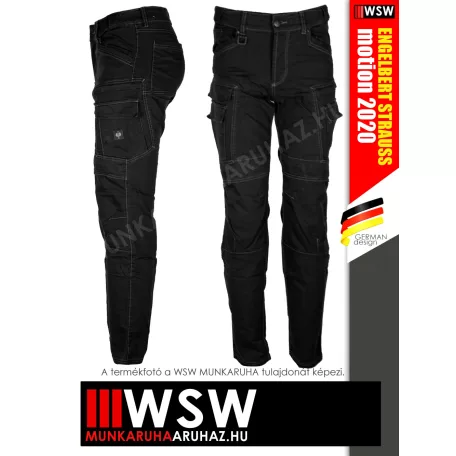 .Engelbert Strauss VINTAGE BLACK cordura stretch technikai sokzsebes deréknadrág - munkaruha