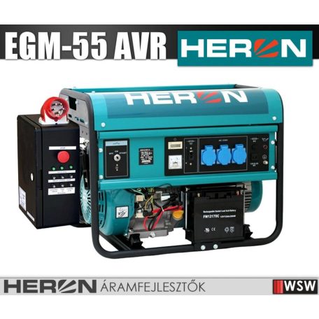 Heron EGM-55 AVR-1E bbenzinmotoros áramfejlesztő inditó automatikával GSM modullal - 5500 VA
