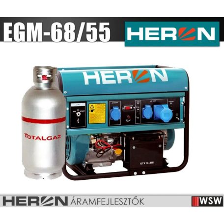 Heron EGM-68/55 benzin-gáz motoros áramfejlesztő max 6800/5500 VA