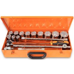 12 hatlapú dugókulcs és 5 tartozék, fémdobozban_928A_C12