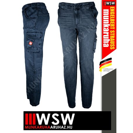 .Engelbert Strauss MOTION DENIM DARKWASHED technikai oldalzsebes farmernadrág - munkaruha