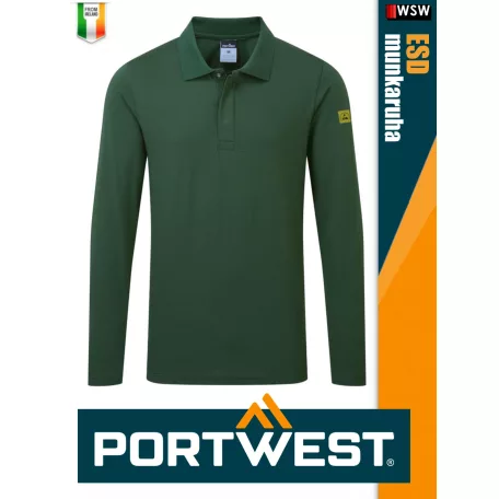 Portwest ESD GREEN antisztatikus hosszúujjú galléros póló - munkaruha