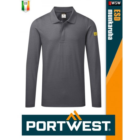 Portwest ESD GREY antisztatikus hosszúujjú galléros póló - munkaruha