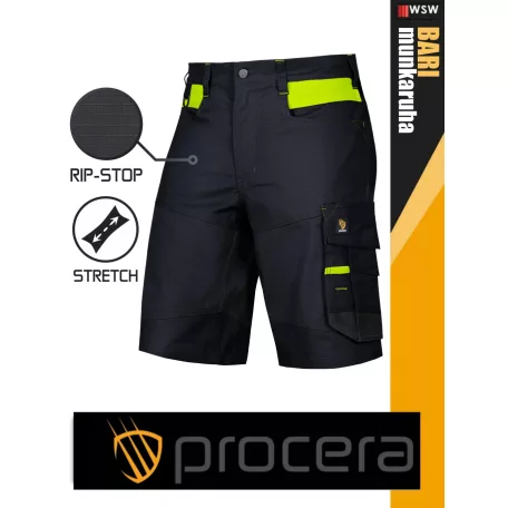 Procera BARI BLACK rip-stop hasadásmentes technikai rövidnadrág - munkaruha