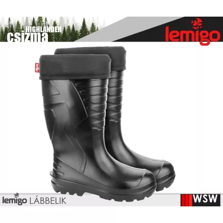 Lemigo HIGHLANDER BLACK technikai magasszszárú könnyített eva -30C-ig bélelt munkacsizma - munkabakancs