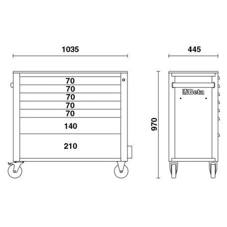 Beta 7 fiókos XL szerszámkocsi borulságátlóval - szerszám
