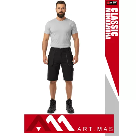 Artmas CLASSIC BLACK technikai 100% pamut kopásálló rövidnadrág - munkaruha