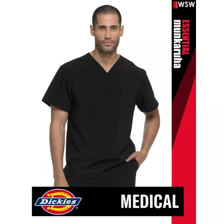 Dickies Medical EDS ESSENTIALS BLACK férfi v-nyakú egészségügyi tunika felső - munkaruha