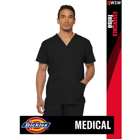 Dickies Medical EDS ESSENTIALS BLACK férfi v-nyakú egészségügyi tunika felső - munkaruha