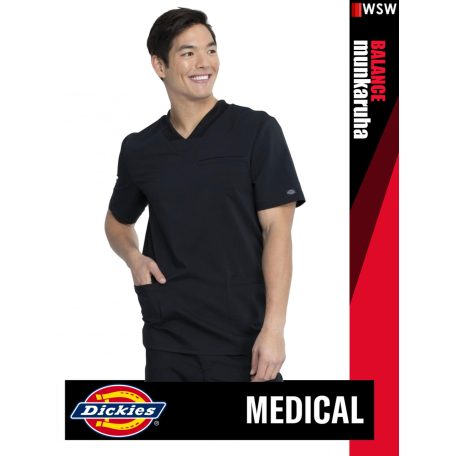 Dickies Medical BALANCE BLACK férfi v-nyakú három zsebes stretch egészségügyi tunika felső - munkaruha
