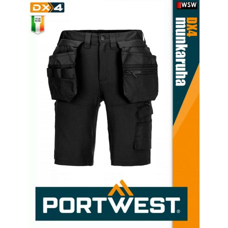 Portwest DX4 BLACKOFF prémium lecsatolható zsebes stretch rövid munkanadrág - munkaruha