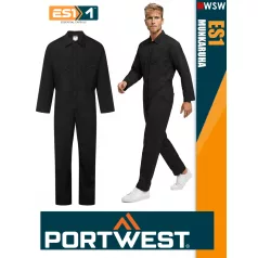   Portwest ES1 BLACK technikai kevertszálas sokzsebs overál kezes-lábas - munkaruha