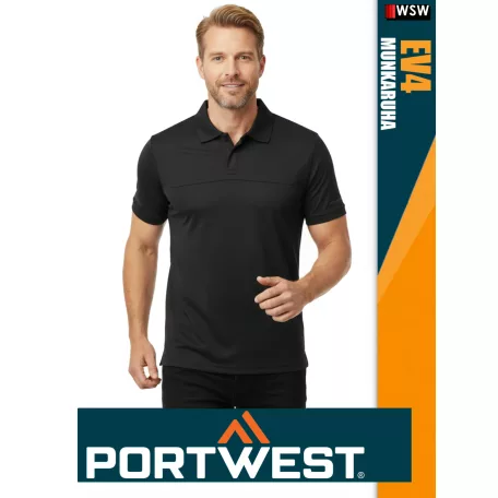 Portwest EV4 BLACK prémium galléros póló - munkaruha