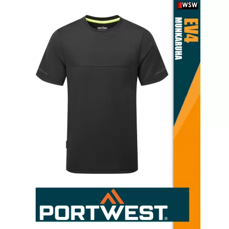 Portwest EV4 BLACK prémium környkas póló - munkaruha