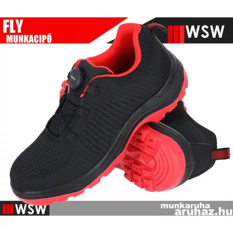WSW FLY BLACKRED S1 technikai fémbetétes önbefűzős munkabakancs - munkacipő