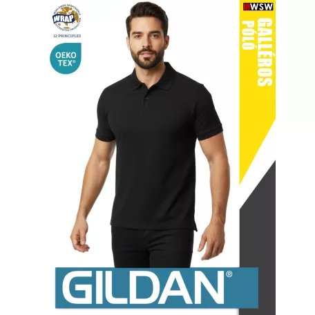 Gildan SOFTSTYLE BLACK rövidujjú férfi galléros 100% pamut póló